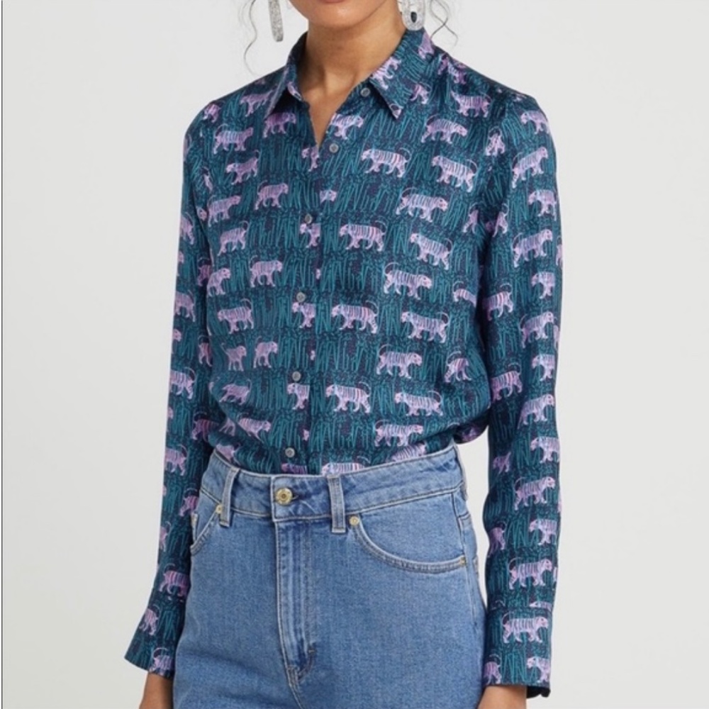 JCrew Collection Silk Tiger Print Shirt